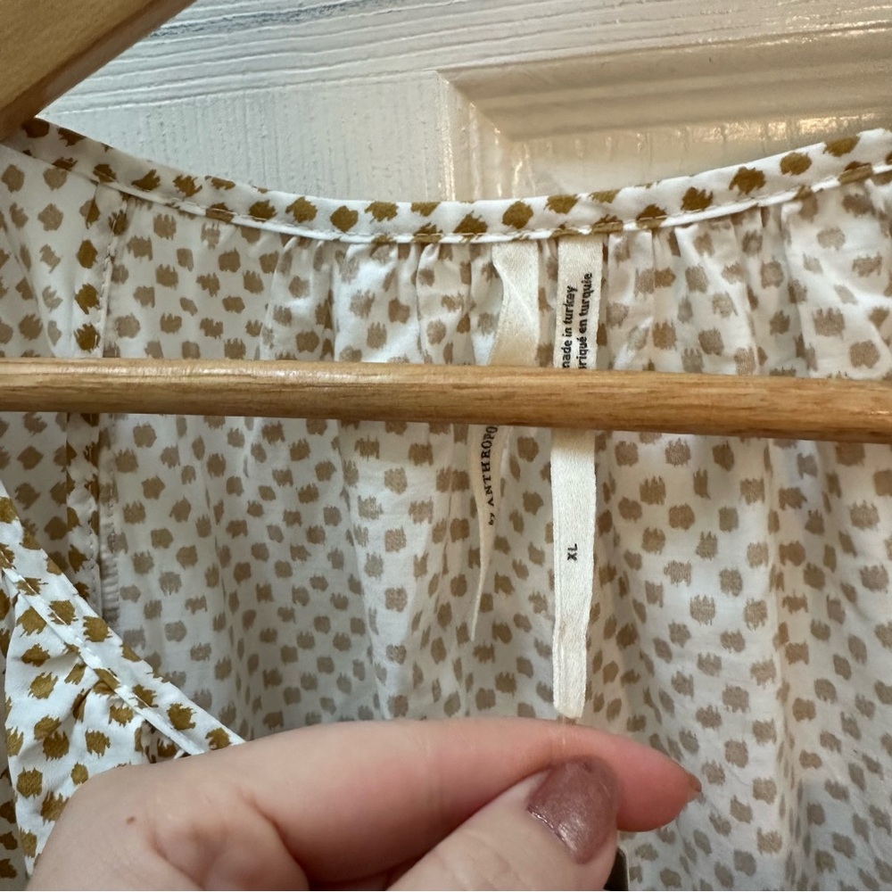 Anthropologie The Somerset Maxi Dress Puff-Sleeve Edition white tan polka dot XL - Picture 3 of 12